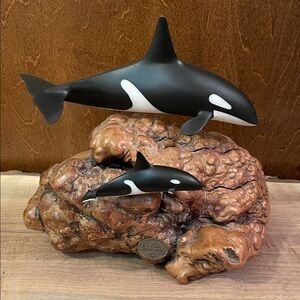 John Perry Orca Sculpture on Driftwood Base